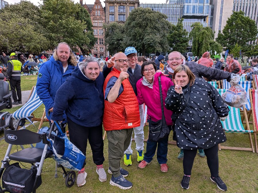A group of members at an event, 'Outdoor cinema ', joyful together